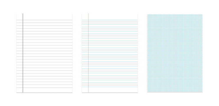 Lined Paper Sheets on Transparent White Background – Blank Notebook Pages for Notes, Graph, Writing & Journaling, Digital Graphic Resource