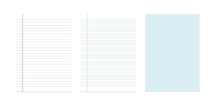 Lined Paper Sheets on Transparent White Background – Blank Notebook Pages for Notes, Graph, Writing & Journaling, Digital Graphic Resource