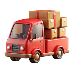 Red delivery truck with packages isolated on transparent background