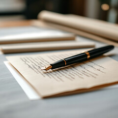 Fototapeta premium Minimalist Flat-Lay of Antique Paper and Pen
