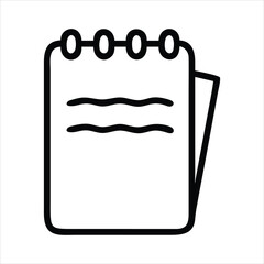 Simple Black and White Notebook Icon with Spiral Binding and a Page Turned