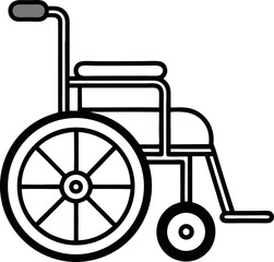Wheelchair vector line art icon black and white , white back ground 