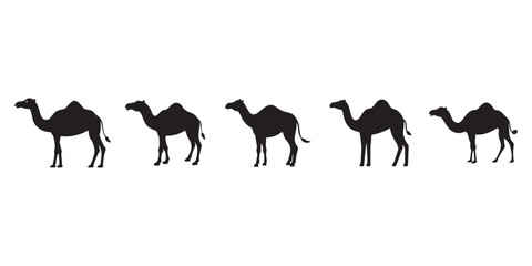 Elegant Black Camel Silhouettes Ideal for Nature, Safari, and Middle Eastern Themed Graphic Designs