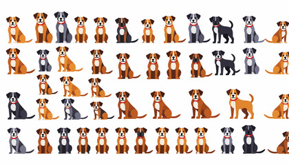 Cute Cartoon Dog Breeds Illustration- Variety of Dog Colors and Patterns- Vector Art for Dog Lovers and Pet-Themed Designs
