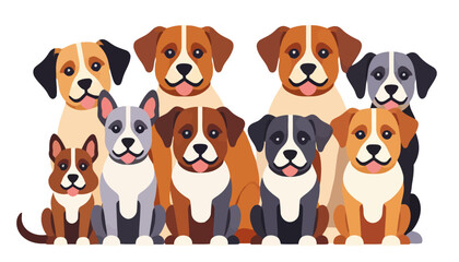 Obraz premium Cute Cartoon Dog Breeds Illustration - Adorable Puppy Group - Perfect for Dog Lovers - Colorful Canine Friends - Illustrated Dog Pack - Dog Cartoon Art