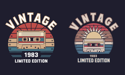 Vintage 1983 Limited Edition Cassette Tape Retro Sunset Design Vector Illustration - Nostalgic Music and Birthday Theme for T-Shirts, Posters, and More