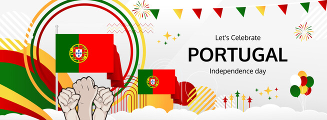 Portugal National and Independence Day modern greeting banner. 1 December Happy Portugal Day. Festive horizontal background with flag colors, great for carnival poster, celebrations, and sports
