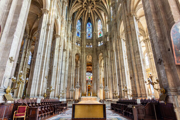 Interiors of Saint-Eustache church in Les Halles, Paris, France