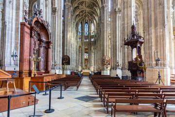 Interiors of Saint-Eustache church in Les Halles, Paris, France