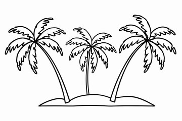 Three palm trees illustrated in black on a white background, concept of tropics  