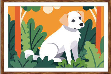 Cute Dog Illustration in the Woods- Whimsical Art Print- Perfect for Nursery Decor- Adorable Puppy Artwork- Gift Idea for Dog Lovers- Cartoon Dog Print
