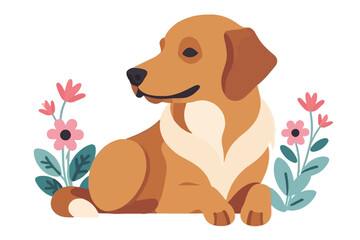 Cute Dog Illustration with Flowers - Adorable Puppy Graphic for Pet Lovers - Downloadable Vector Art for Crafts and Designs - Perfect for Dog Themed Projects