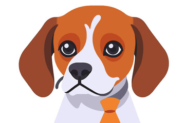 Cute Dog Portrait with Tie - Adorable Beagle Vector Illustration - Funny Animal Cartoon for Pet Lovers - High Quality Graphic Design