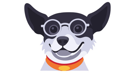 Cute Dog with Glasses Vector Illustration-Adorable Cartoon Pet with Collar-Fun and Playful Dog Clip Art-Smiling Canine with Eyeglasses-Perfect for Dog Lovers