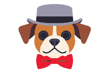 Cute Dog Vector Illustration with Hat and Bow Tie - Funny Animal Cartoon Character - Graphic Design for Kids and Pets Projects