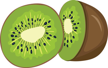 Fresh green kiwi fruit slices, juicy and ripe, are isolated on a white background