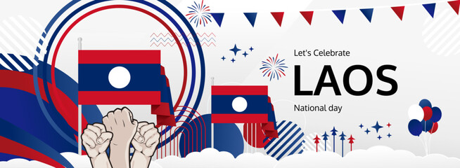 Laos National Day modern greeting banner. 2 December as Laos National Independence Day. Festive horizontal background with flag colors, great for carnival poster, celebrations, holidays flash sale