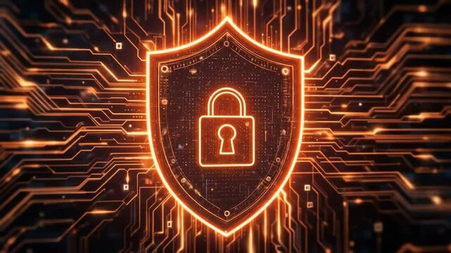 Digital Security Shield With A Keyhole Surrounded By Flowing Data Lines And Binary Code. 4k video