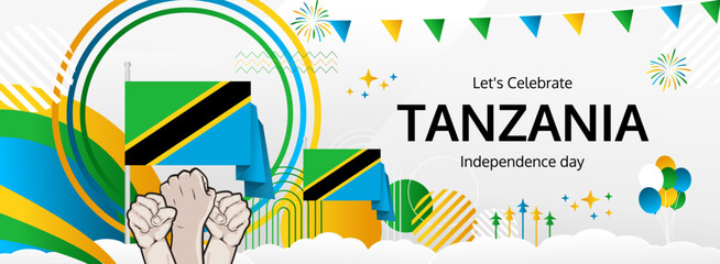 Tanzania Independence Day modern greeting banner. 9 December Happy National Day. Festive horizontal background with flag colors, great for carnival poster, tourism campaign, holidays flash sale