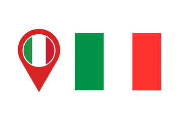 Map pointer. Italy flag icon. Flag of italian map pointer. Italy map pin. Map pin. Map location pin.
