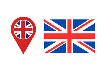 Map pointer. United kingdom icon. Flag of united kingdom map pointer. United Kingdom map pin. Map pin. Map location pin. Uk flag. Set of united kingdom flag . London. England 