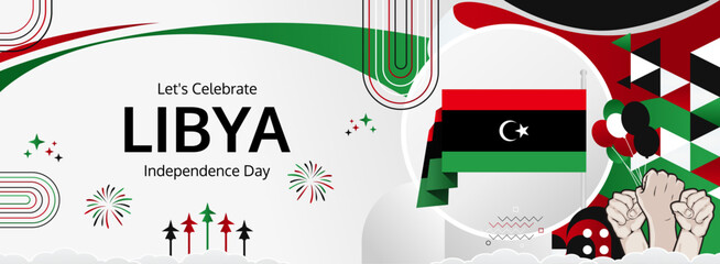 Libya Independence Day modern greeting banner. 24 December Happy National Day. Festive horizontal background with flag colors, great for carnival poster, tourism campaign, holidays flash sale