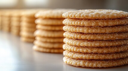 Stacked crackers on a light surface.