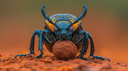 Close-up of a colorful dung beetle.