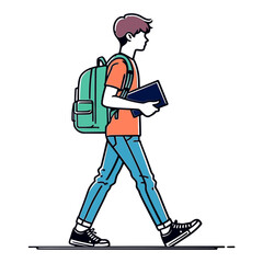 Walking Student: Education, College, University, Back to School, Campus Life, Teenager, Young Boy, Casual, Knowledge, Learning