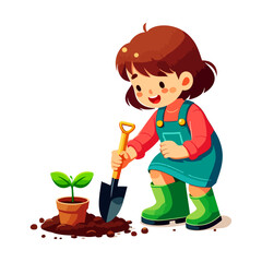 A Happy Girl Planting a Seedling: Embracing Nature and Growth