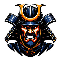 Furious Samurai Warrior: A Close-Up Portrait of an Ancient Japanese Warrior in Full Armor