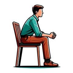 A Man Sitting on a Chair: Profile View Illustration