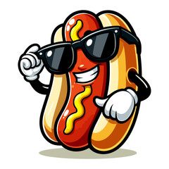Cool Hot Dog Cartoon Character: Fun Summer Food Illustration