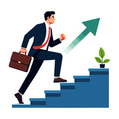 Ambitious Businessman Climbing Stairs to Success: Career Growth, Achievement, and Progress