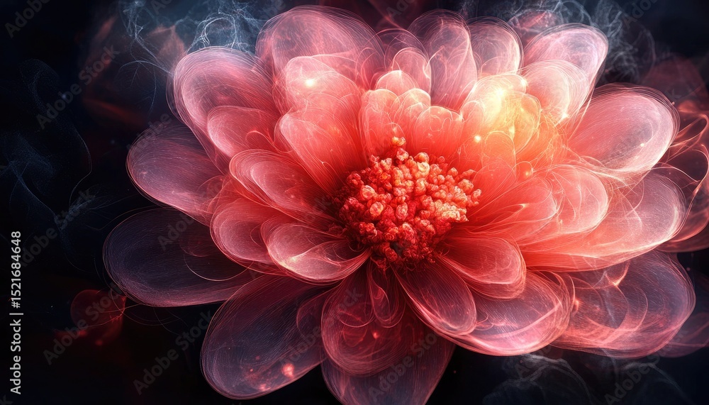 Poster a luminous red flower on a dark background with abstract light patterns. use for design elements, ca