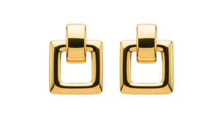 Gold open square earrings isolated on transparent background, elegant jewelry design, for online stores