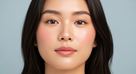 Naklejka premium Radiant Beauty Close-up Portrait of a Young Woman with Clear Skin