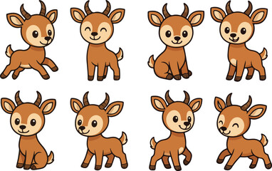 vector illustration of little baby deer  antelope cute  funny cartoon mascot character cartoon with 8 poses 