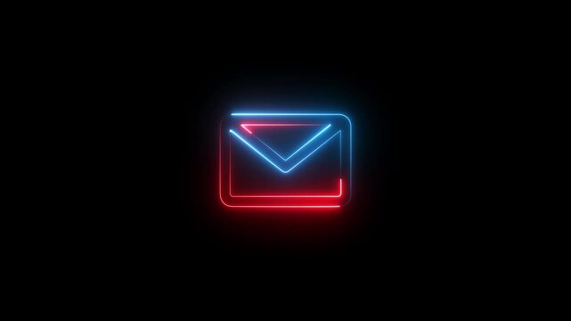  neon mail icon isolated on transfer background, mail icon, neon email envelope symbol. 4k video