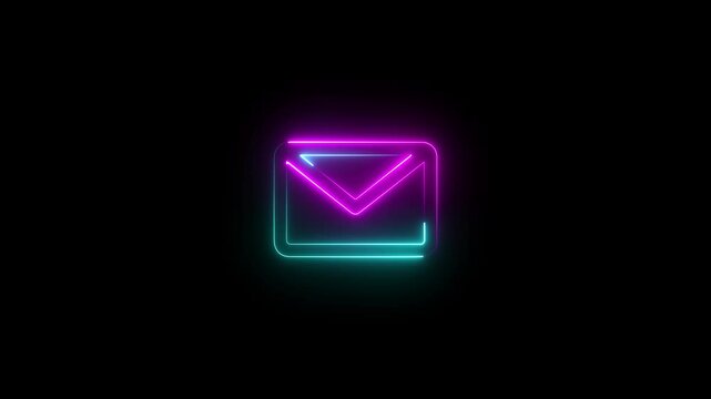  neon mail icon isolated on transfer background, mail icon, neon email envelope symbol. 4k video