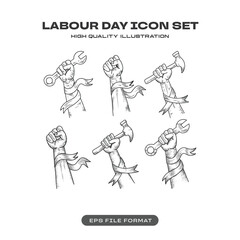 Labour Day Sketch Tools and Protest Icons