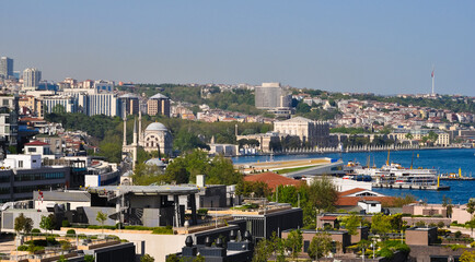 Istanbul, Turkey - Galataport waterfront in Karakoy with a view of the city skyline
