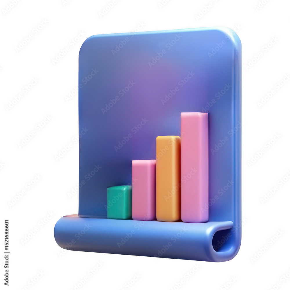Poster colorful bar graph chart isolated on transparent background