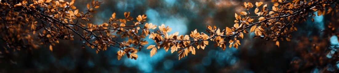 Colorful Autumn Leaves Gracefully Hang From Branches in a Serene Forest Setting During Late Afternoon