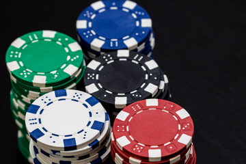 Casino chips and cards on the table. Gambling concept