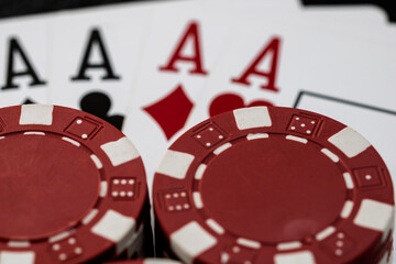 Casino chips and cards on the table. Gambling concept