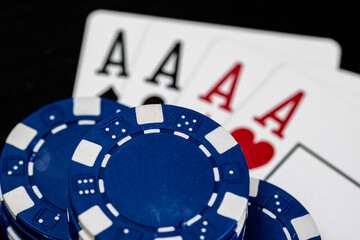 Casino chips and cards on the table. Gambling concept