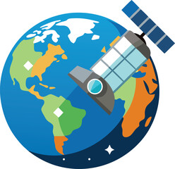 Fototapeta premium satellite icon orbiting earth on white (eps)