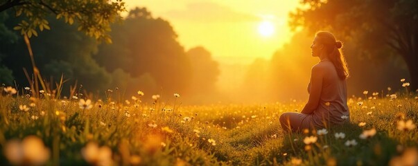 A serene landscape bathed in golden sunlight, capturing the essence of spiritual devotion and peaceful contemplation; perfect for themes of faith, hope, and inner peace , meditation, spiritual