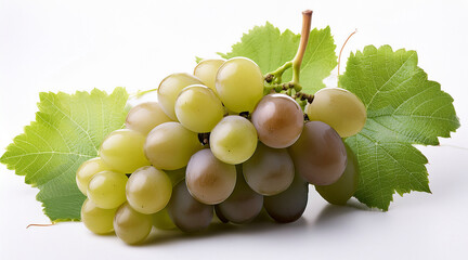 Grapes with leaves with shadow on white background